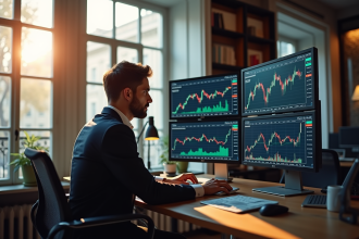 Trader professionnel analysant des graphiques financiers à Paris