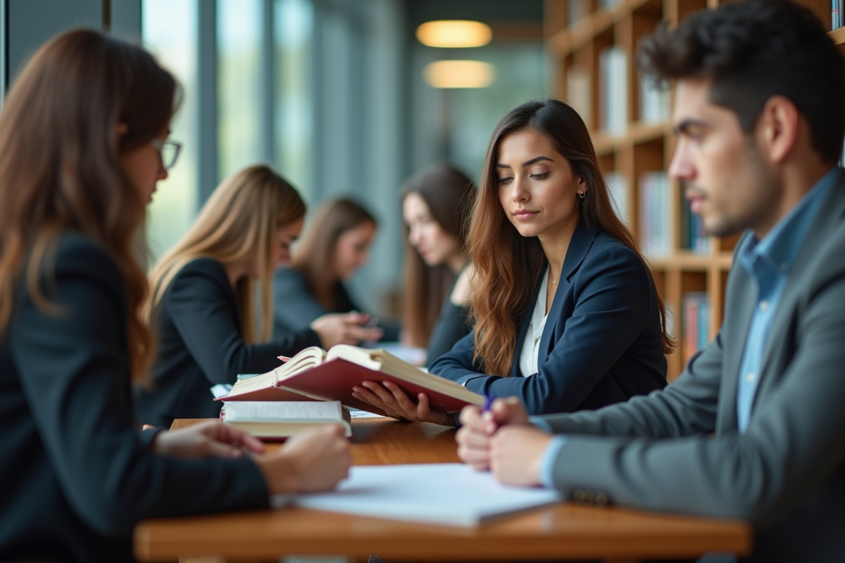 Jeune femme concentrée lisant des livres sur la cybersécurité