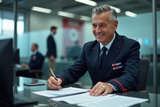 Conducteur sncf en uniforme dans un bureau moderne