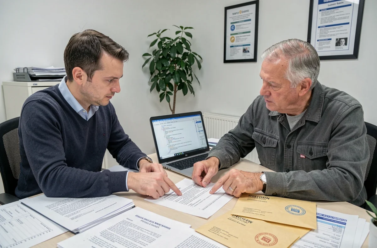 Deux membres d'une association discutant des modifications légales à apporter aux statuts officiels