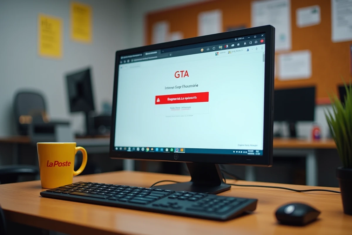Écran d'ordinateur affichant une erreur de connexion sur le portail GTA La Poste