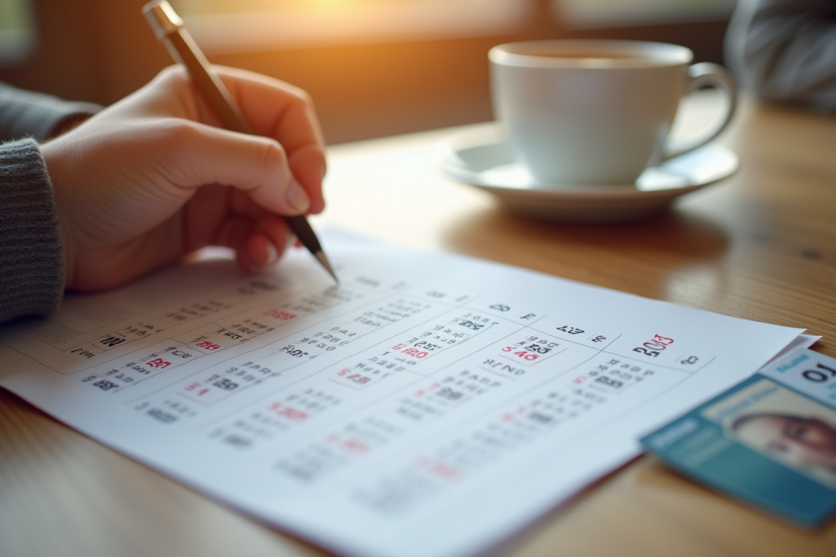 Main écrivant dates de vacances sur calendrier 2025