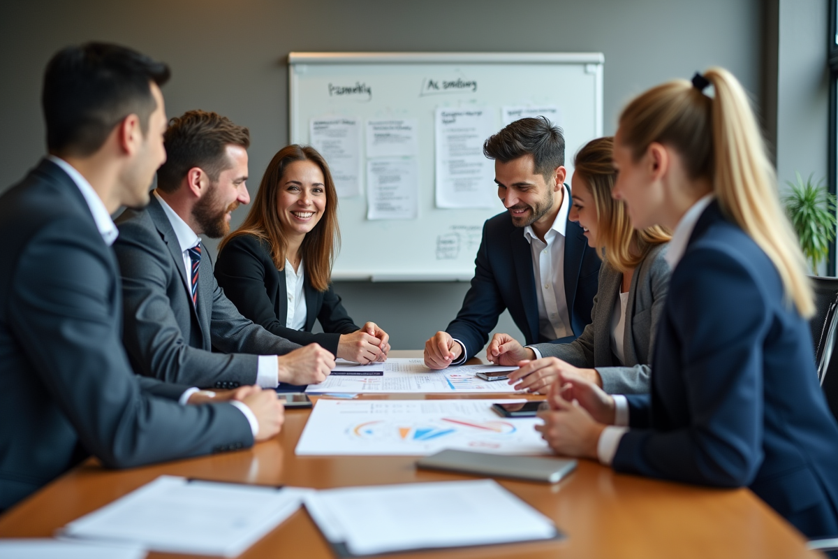Groupe de professionnels collaborant autour de plans CRM