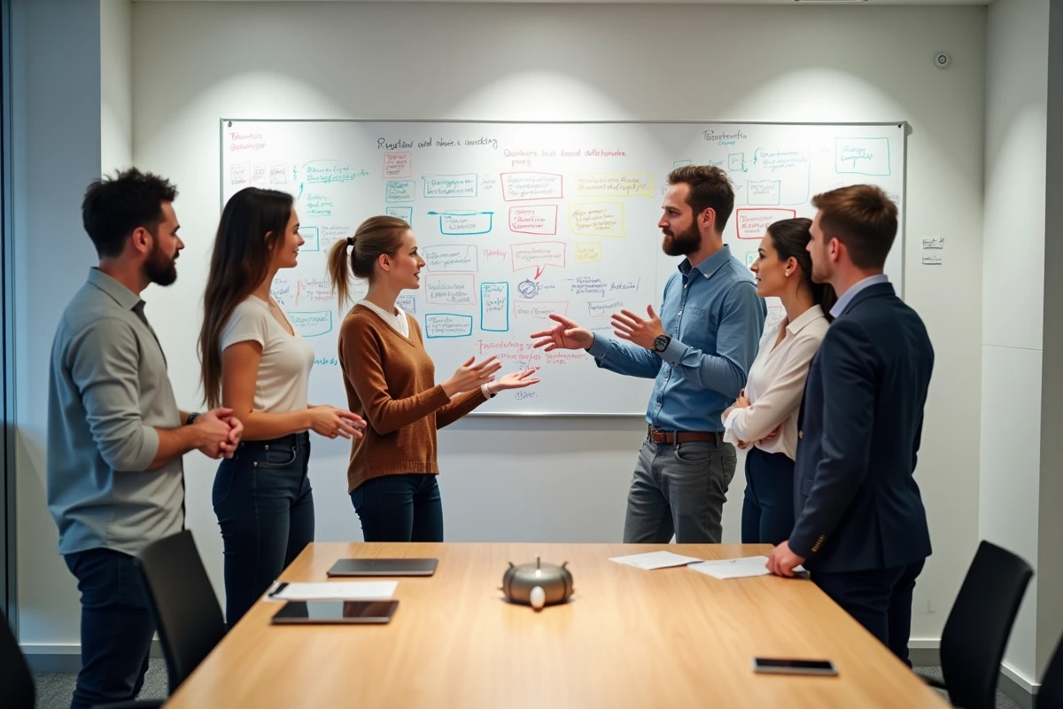 Groupe de collègues discutant autour d