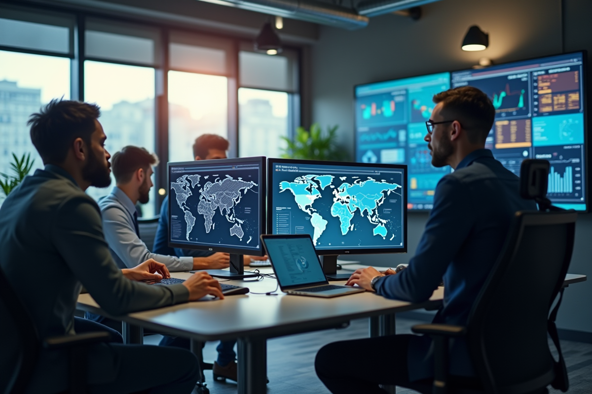 Groupe de professionnels analysant des données marketing digitales
