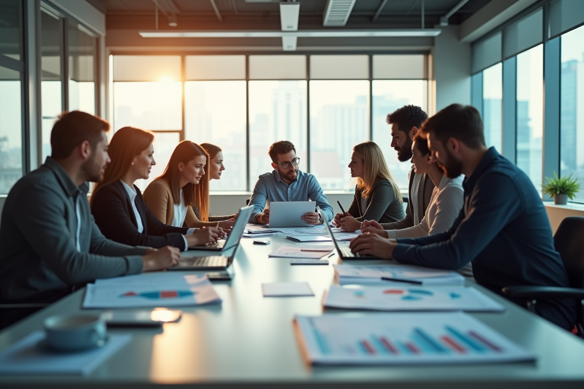 Espace de travail moderne avec professionnels collaborant