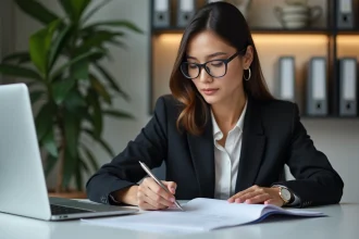 Femme d affaires en réunion dans un bureau moderne