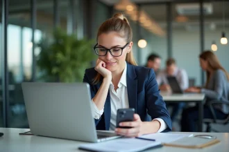 Femme professionnelle analysant des données web en open space