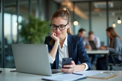 Femme professionnelle analysant des donn&eacute;es web en open space