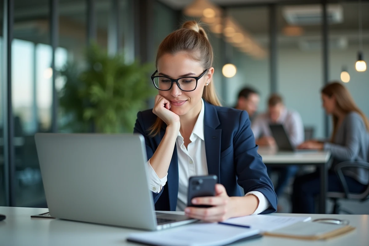Femme professionnelle analysant des données web en open space