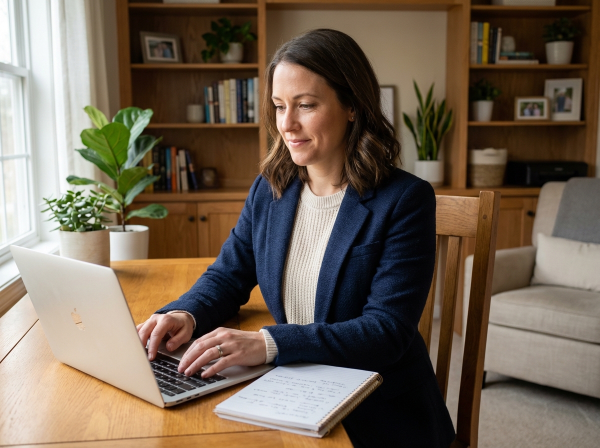 Femme en bureau à domicile en tenue professionnelle