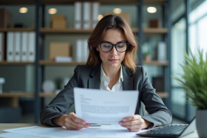 Femme professionnelle relisant un certificat de reprise de travail