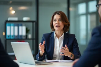 Femme d'affaires en réunion dans une salle moderne