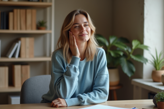 Femme détendue dans un bureau à domicile calme