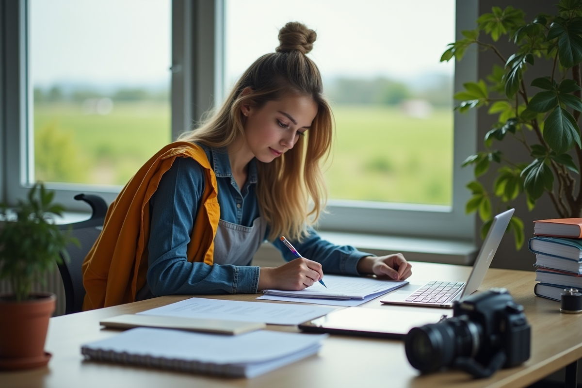 Jeune femme professionnelle remplissant un document de certification