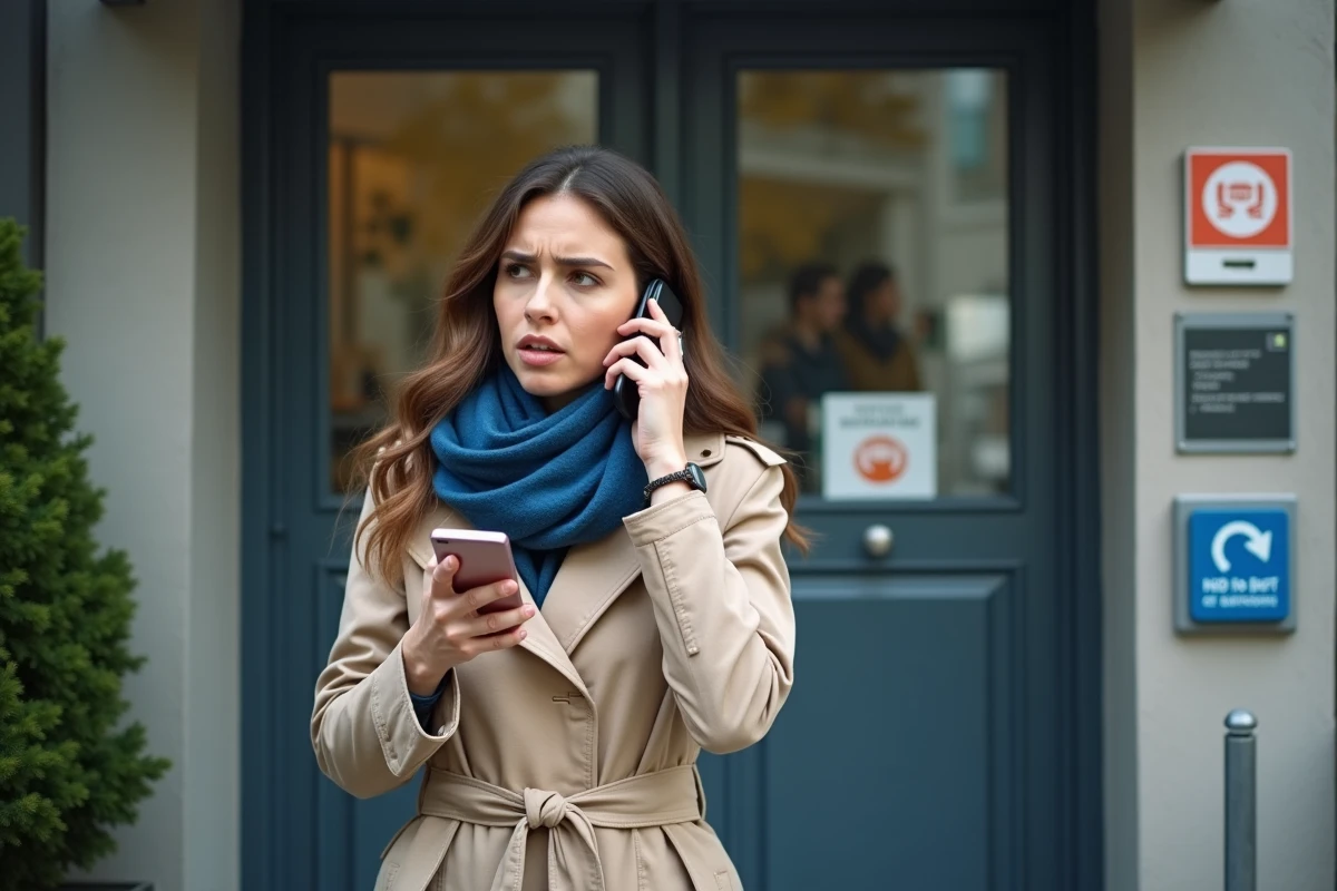 Femme en trench beige et foulard bleu à Harnes