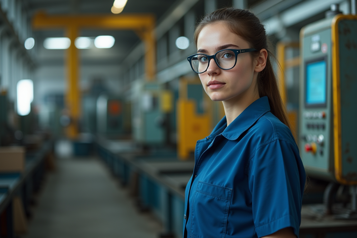 Jeune femme usine près d