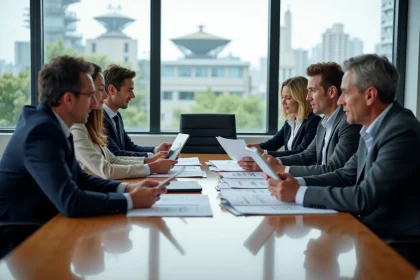 Groupe d'investisseurs en r&eacute;union financi&egrave;re en int&eacute;rieur