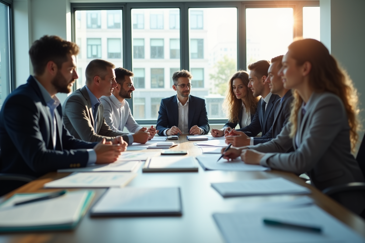 Groupe de professionnels examinant des plans de prevention