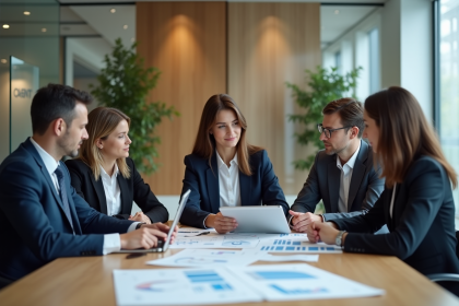 Groupe de professionnels en réunion dans un bureau moderne