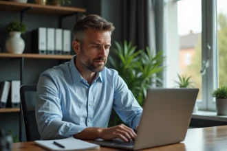 Homme d'âge moyen dans un bureau à domicile en réflexion