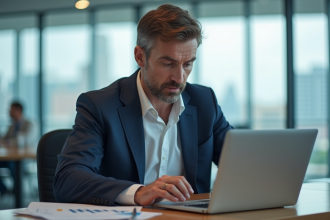 Homme d'affaires étudiant des graphiques financiers en bureau