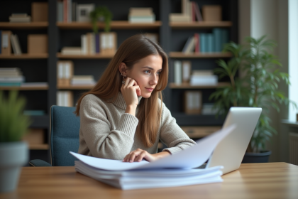 Jeune femme concentrée dans un bureau moderne
