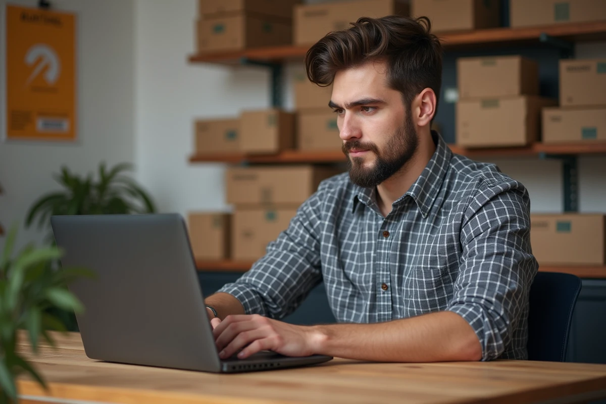 Jeune homme travaillant sur un ordinateur à Harnes