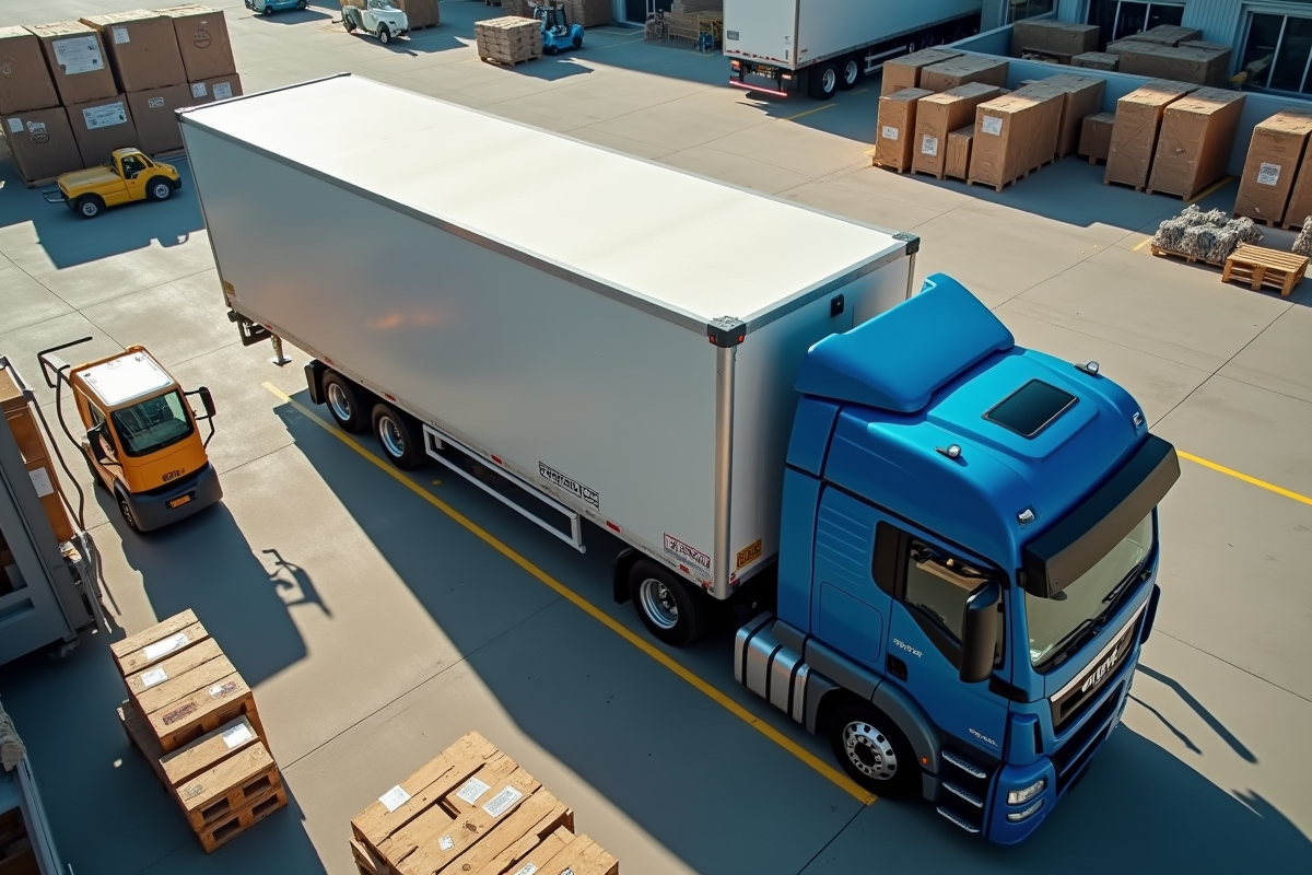 Camion vu du dessus en cours de mesure dans un centre logistique