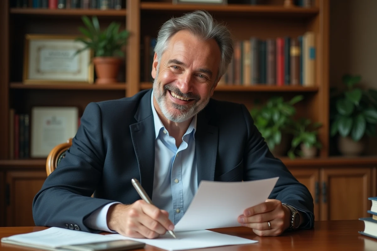 Professeur lisant une lettre de remerciement dans son bureau