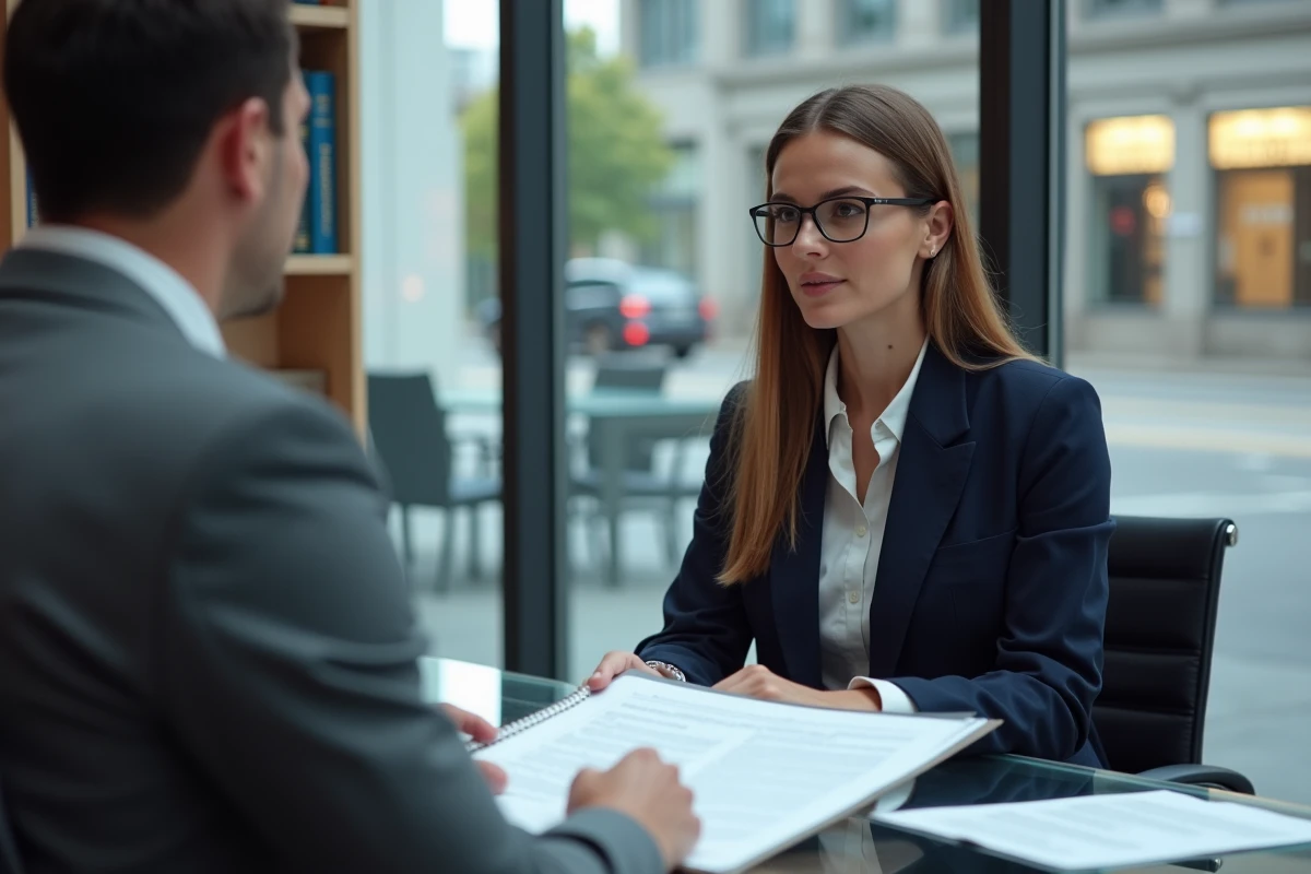 Employée en réunion avec un avocat spécialisé en droit du travail pour un litige sur le solde de tout compte