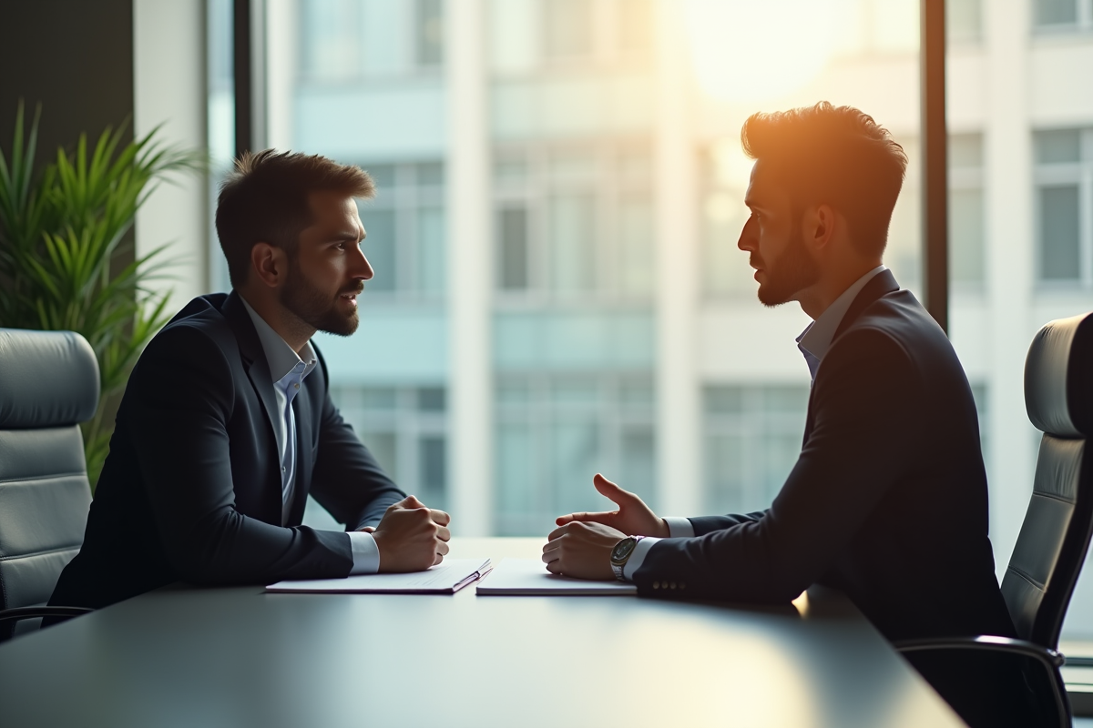 Employé confiant discutant avec son manager lors d