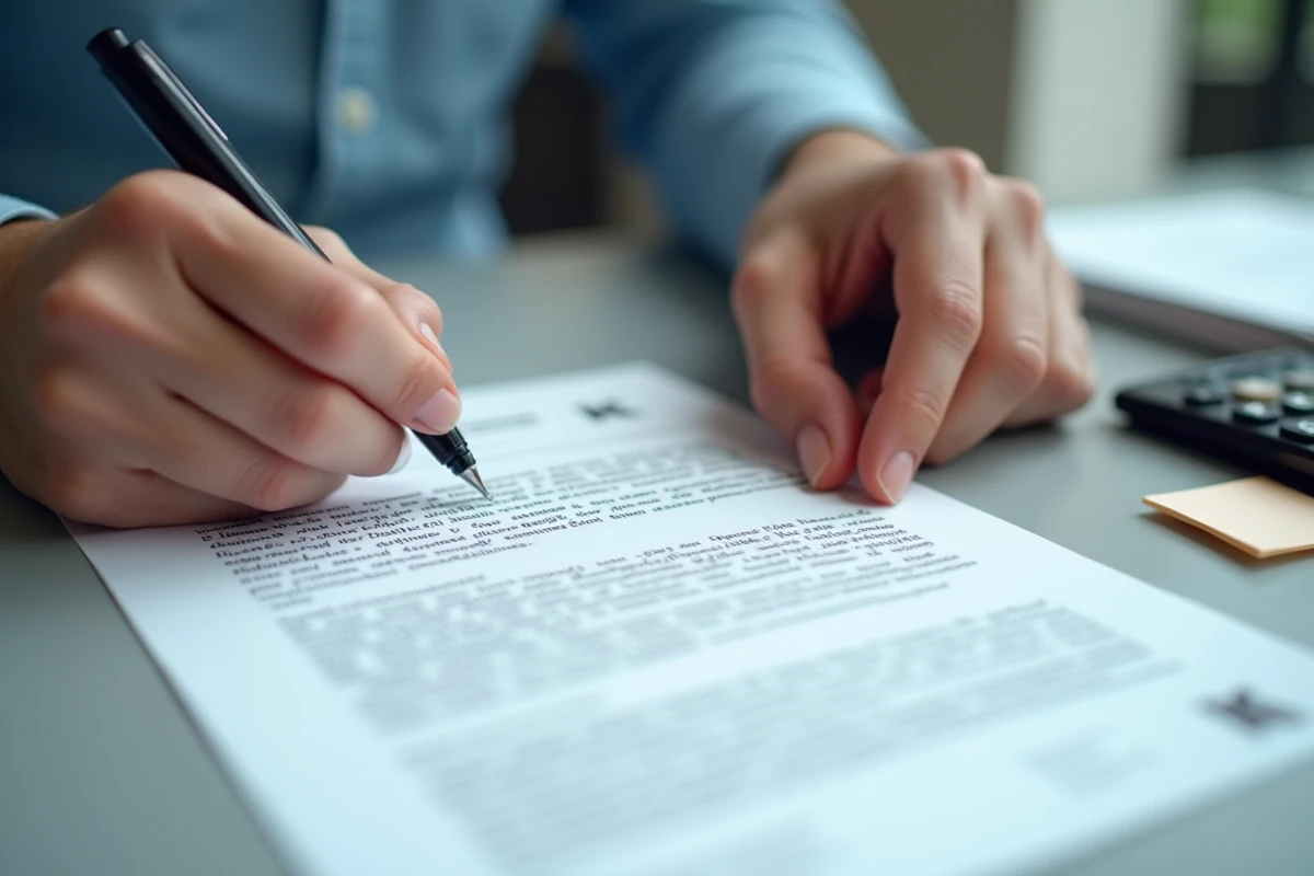 Gros plan de mains signant un document officiel de solde de tout compte dans un bureau RH