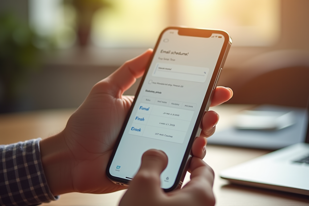 Main tenant un smartphone avec application de planification de rendez-vous