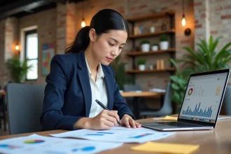 Femme entrepreneur analysant des stratégies de développement web pour adapter sa présence en ligne à son marché local