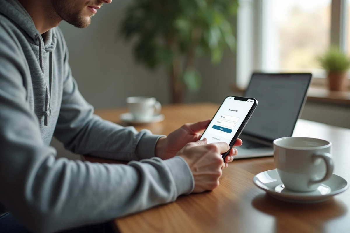 Télétravailleur se connectant à GTm Extranet La Poste depuis son smartphone à domicile
